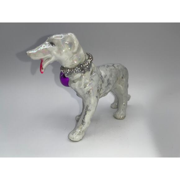 Vintage Valentine's Day Iridescent Dog Pink Tongue Diamond Heart Bow Collar OOAK - Picture 4 of 16